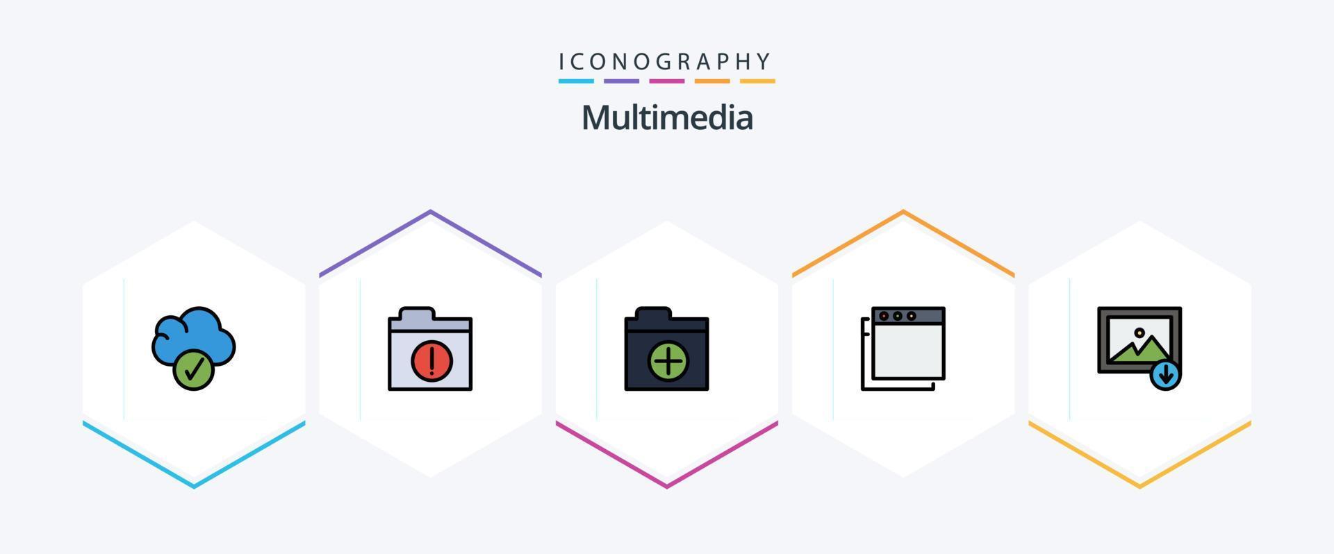 multimedia 25 gevulde lijn icoon pak inclusief . nieuwe. . beeld vector