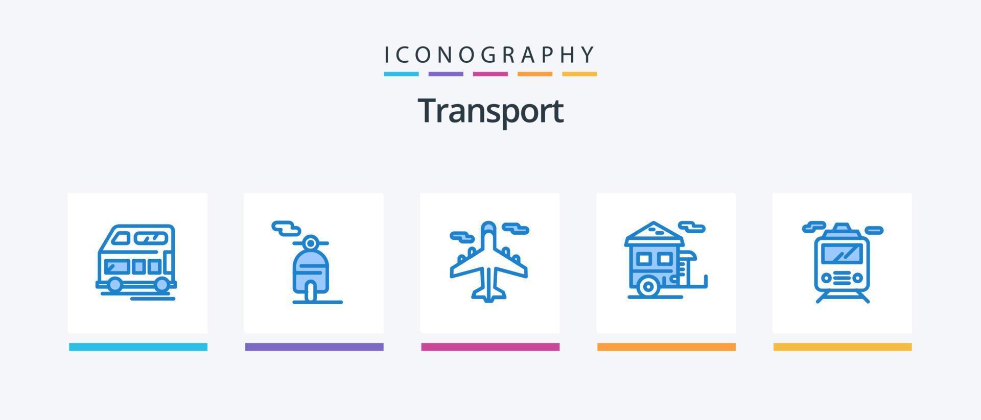 vervoer blauw 5 icoon pak inclusief vervoer. vervoer. vlak. aanhangwagen. camping. creatief pictogrammen ontwerp vector
