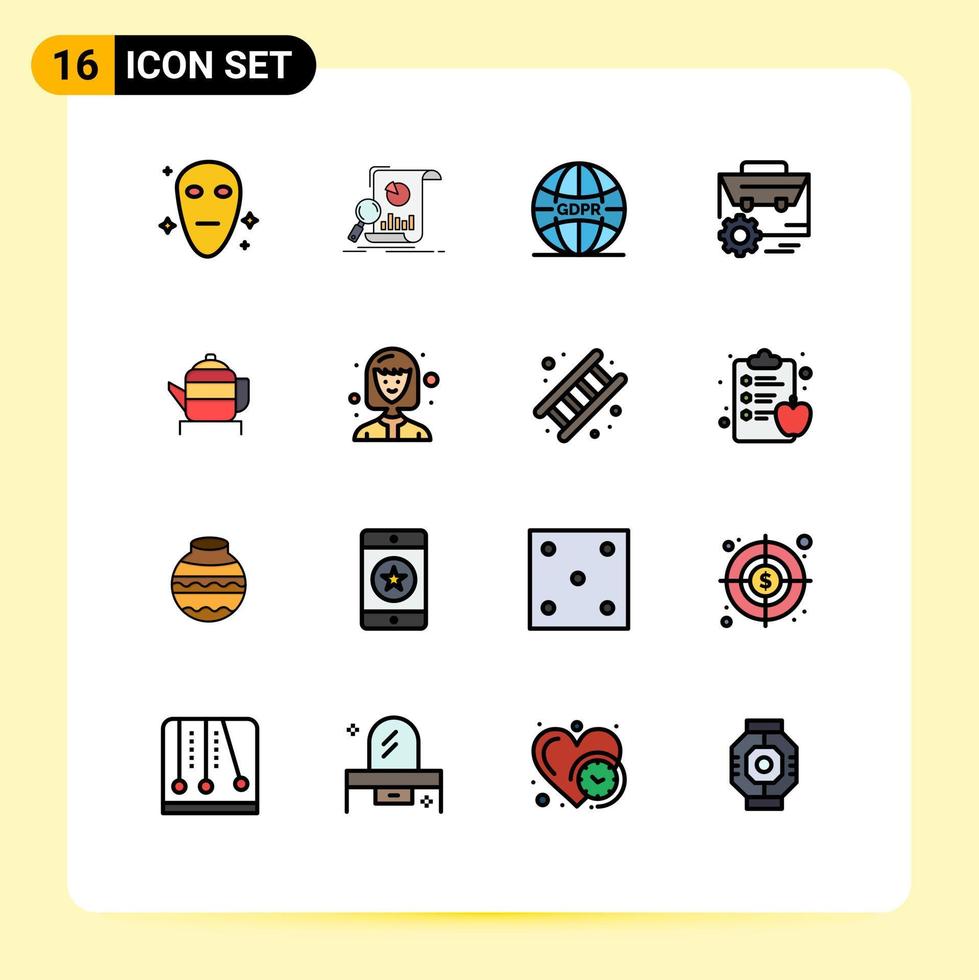 16 vlak kleur gevulde lijn concept voor websites mobiel en apps thee ingenieur gdpr instelling zak bewerkbare creatief vector ontwerp elementen