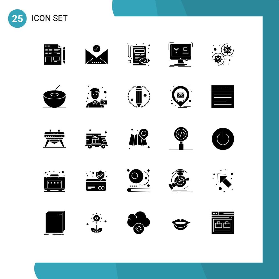 25 solide glyph concept voor websites mobiel en apps uitrusting afgelegen document toezicht houden op controle bewerkbare vector ontwerp elementen