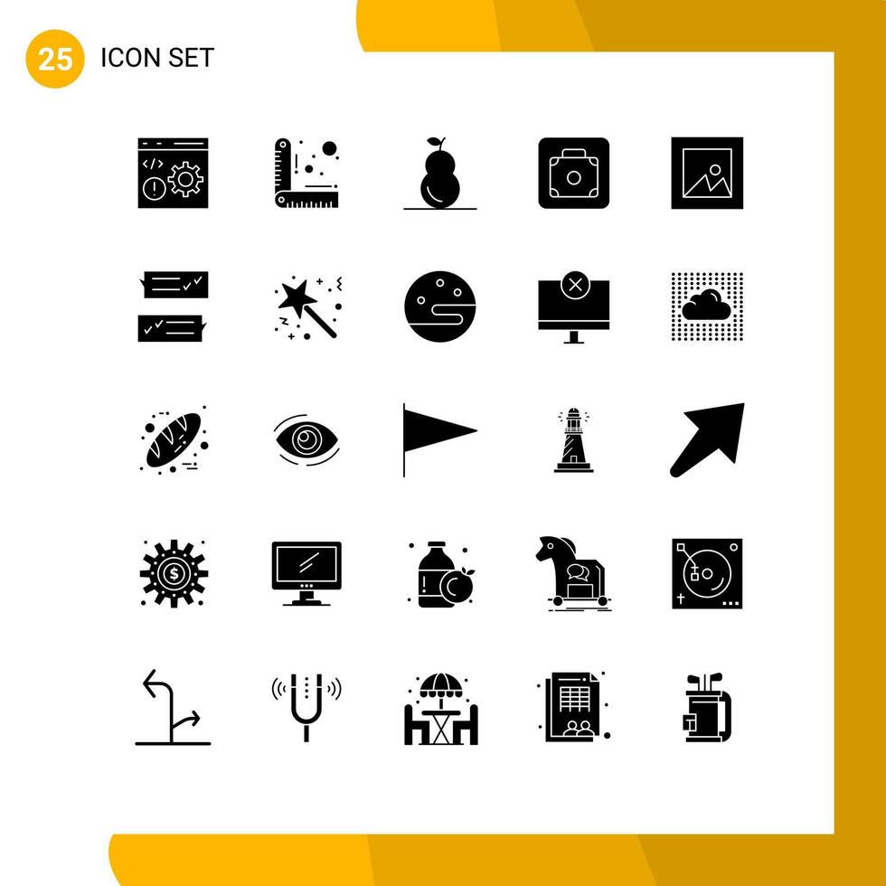 groep van 25 modern solide glyphs reeks voor foto beeld voedsel onderhoud optillen bewerkbare vector ontwerp elementen