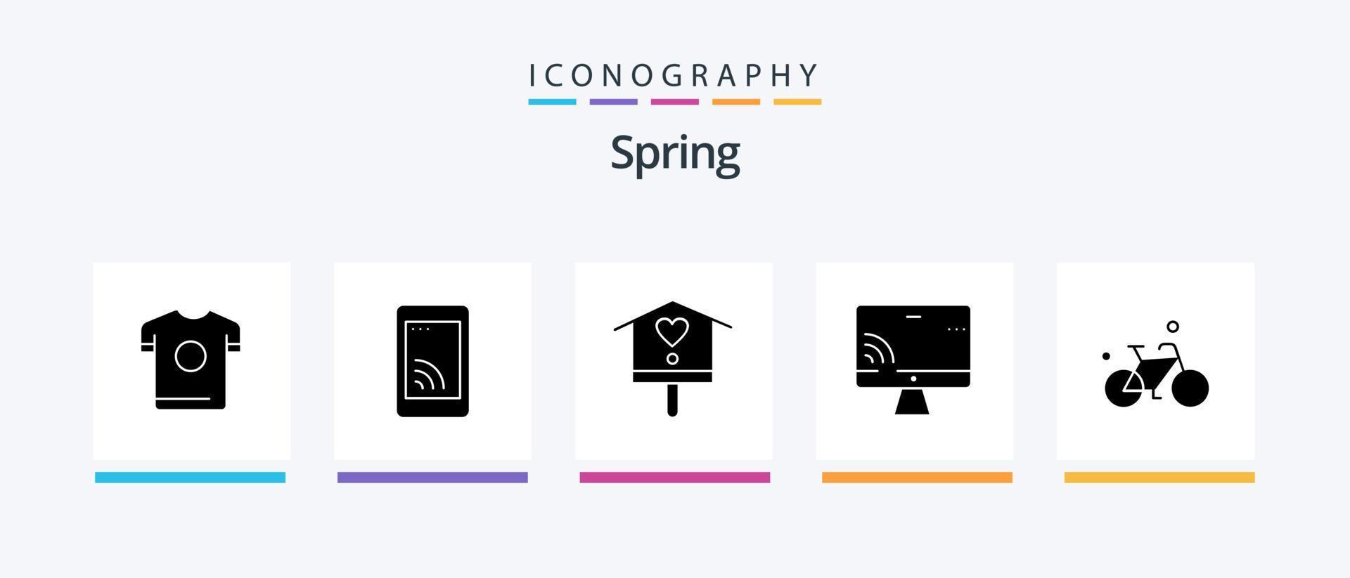 voorjaar glyph 5 icoon pak inclusief fiets. Wifi. vogel. scherm. scherm. creatief pictogrammen ontwerp vector