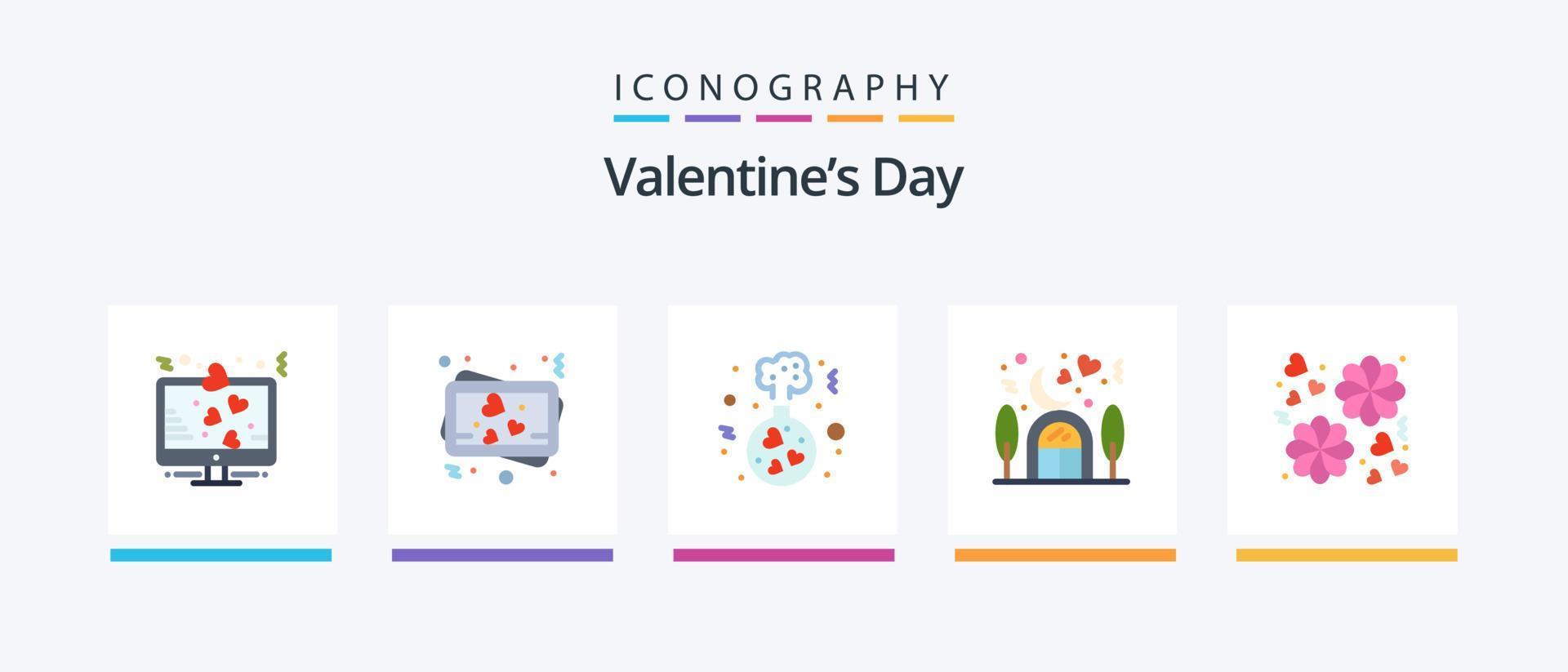 valentijnsdag dag vlak 5 icoon pak inclusief geschenk. minnaar. fles. liefde. huis. creatief pictogrammen ontwerp vector