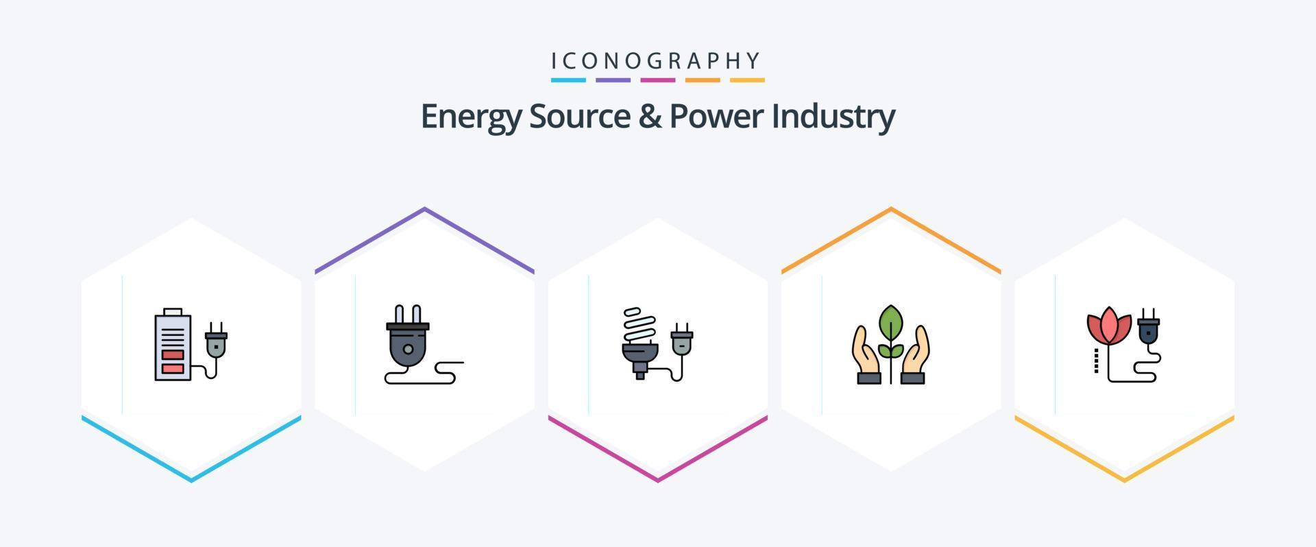 energie bron en macht industrie 25 gevulde lijn icoon pak inclusief hand. behoud. plug. energie vector