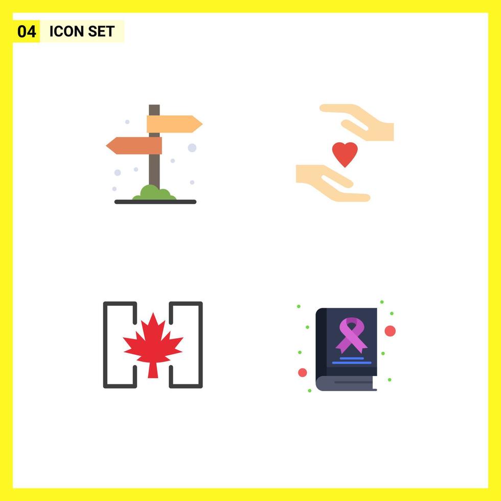 modern reeks van 4 vlak pictogrammen pictogram van bord Canada hout liefde bewustzijn bewerkbare vector ontwerp elementen