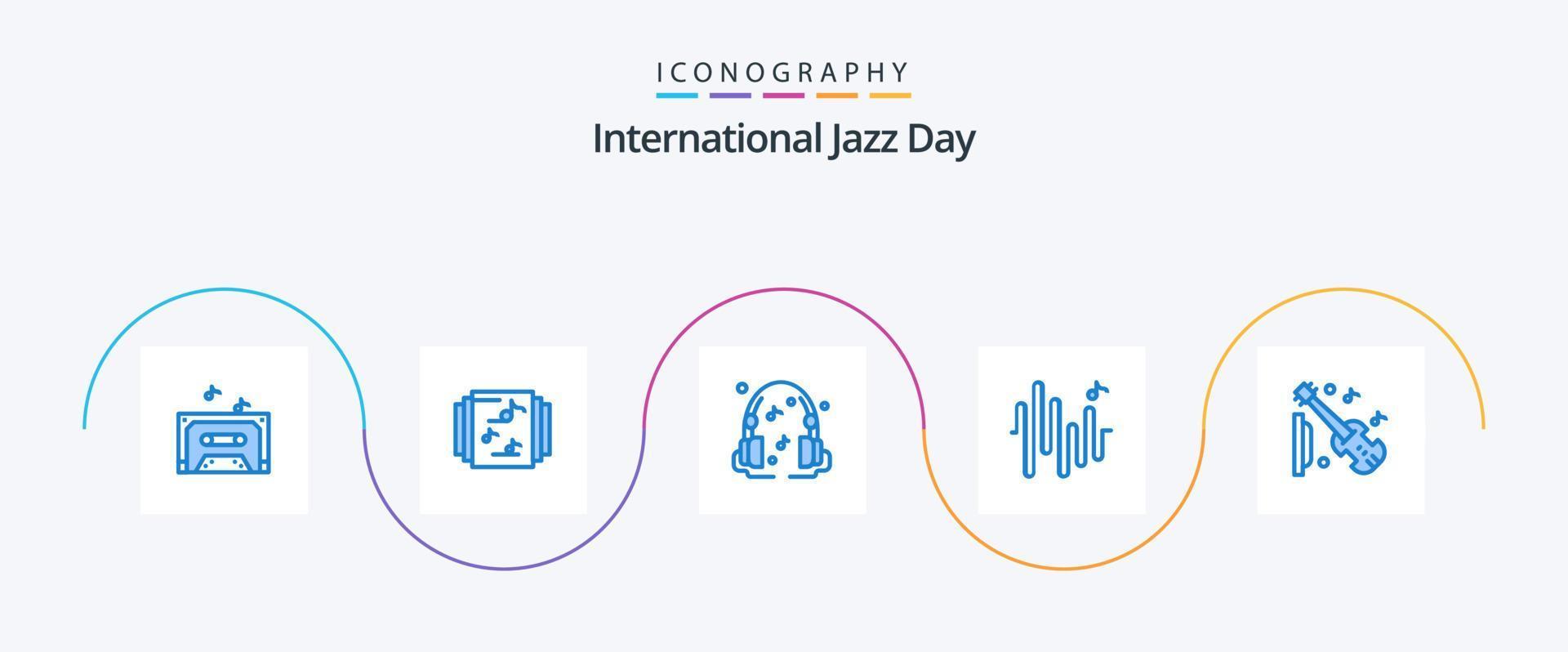 Internationale jazz- dag blauw 5 icoon pak inclusief . viool. geluid. muziek. gitaar vector