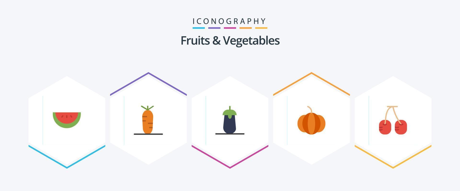 fruit en groenten 25 vlak icoon pak inclusief . . voedsel. groenten. kers vector