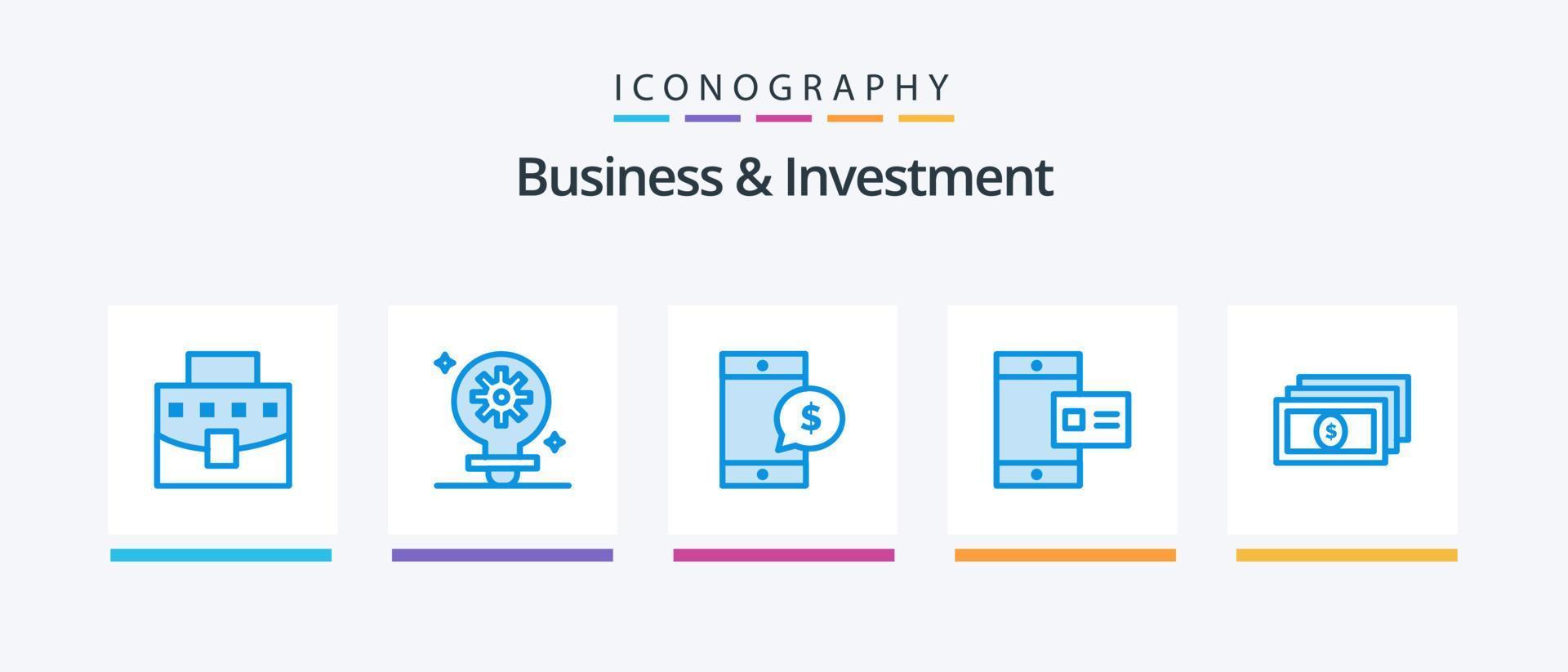 bedrijf en investering blauw 5 icoon pak inclusief geld. profiel. mobiel. krijt. mobiel. creatief pictogrammen ontwerp vector