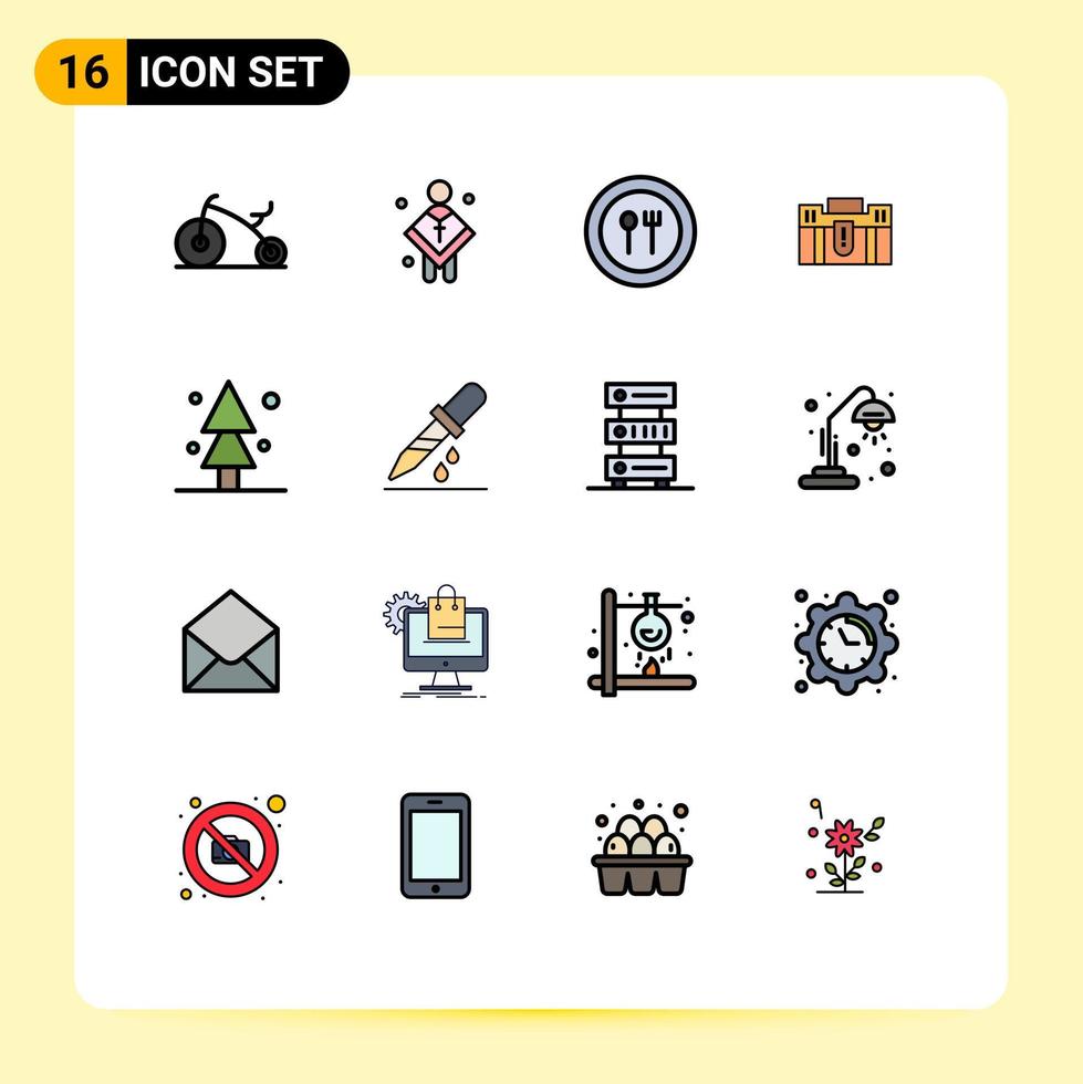 16 universeel vlak kleur gevulde lijnen reeks voor web en mobiel toepassingen koffer Holding voedsel geval aktentas bewerkbare creatief vector ontwerp elementen