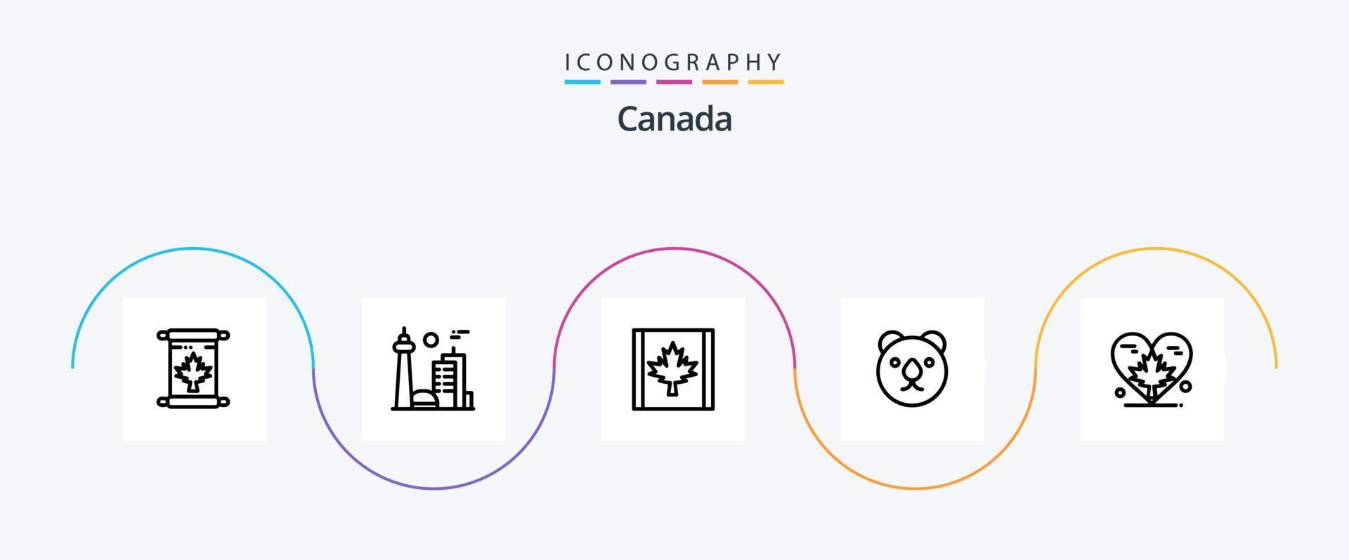 Canada lijn 5 icoon pak inclusief herfst. hart. toronto. roofdier. beer vector