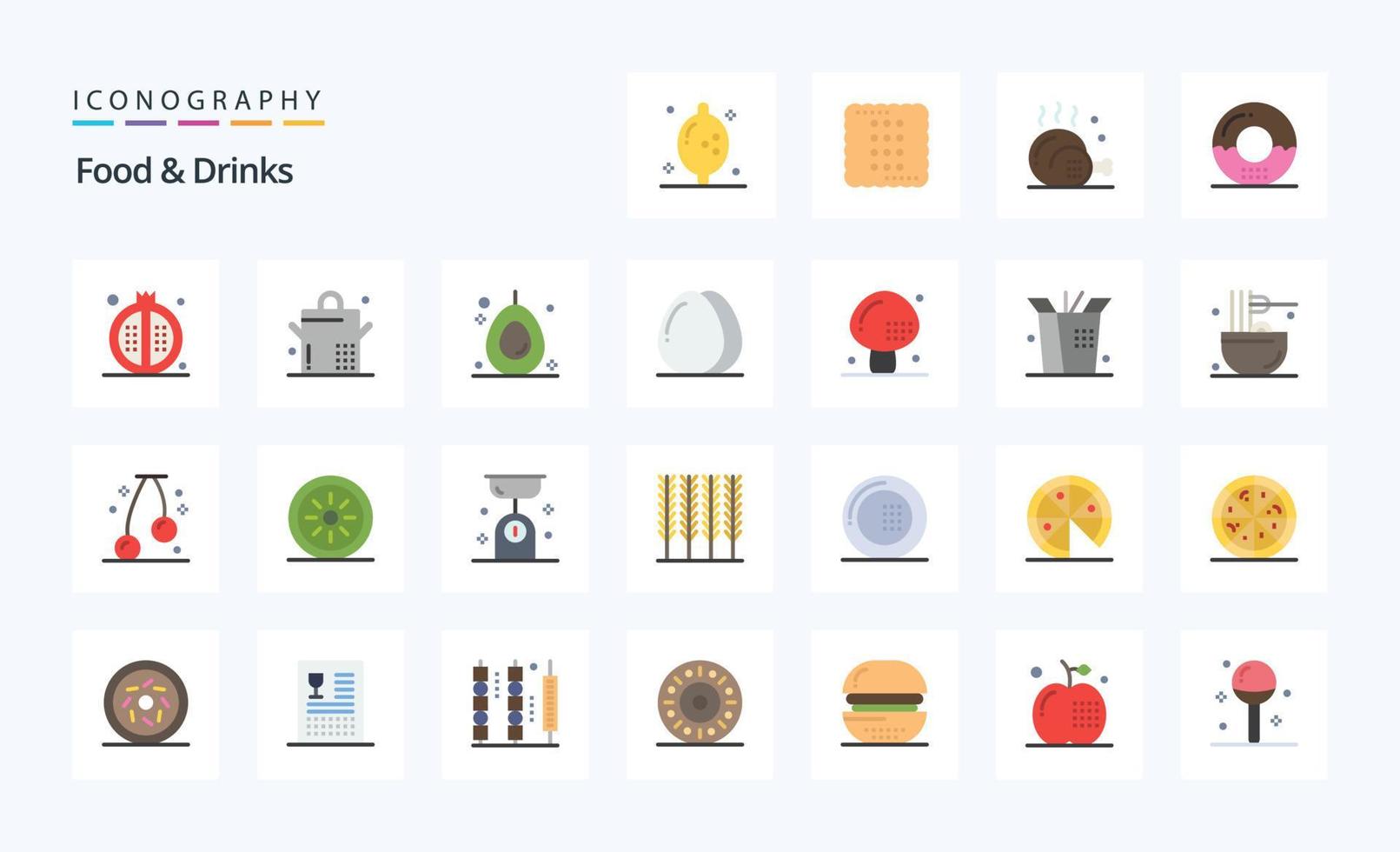 25 voedsel drankjes vlak kleur icoon pak vector