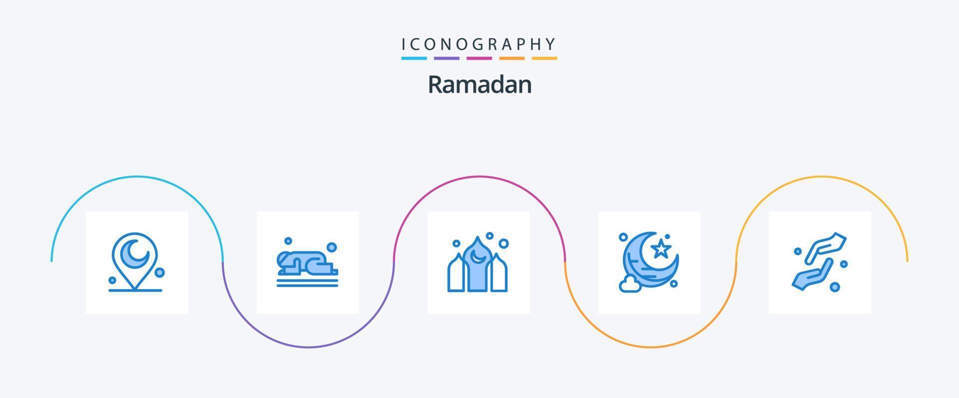 Ramadan blauw 5 icoon pak inclusief handen. zorg. architectuur. ster. maan vector