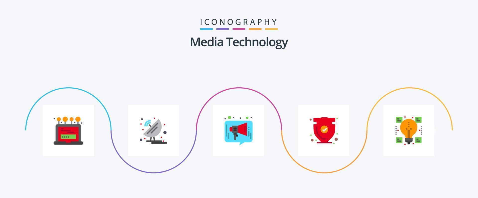 media technologie vlak 5 icoon pak inclusief vertrouwen. schild. wetenschap. veiligheid. media vector