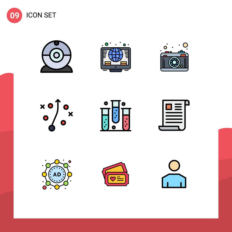 groep van 9 gevulde lijn vlak kleuren tekens en symbolen voor het formulier ziekte fotografie bloed plan bewerkbare vector ontwerp elementen