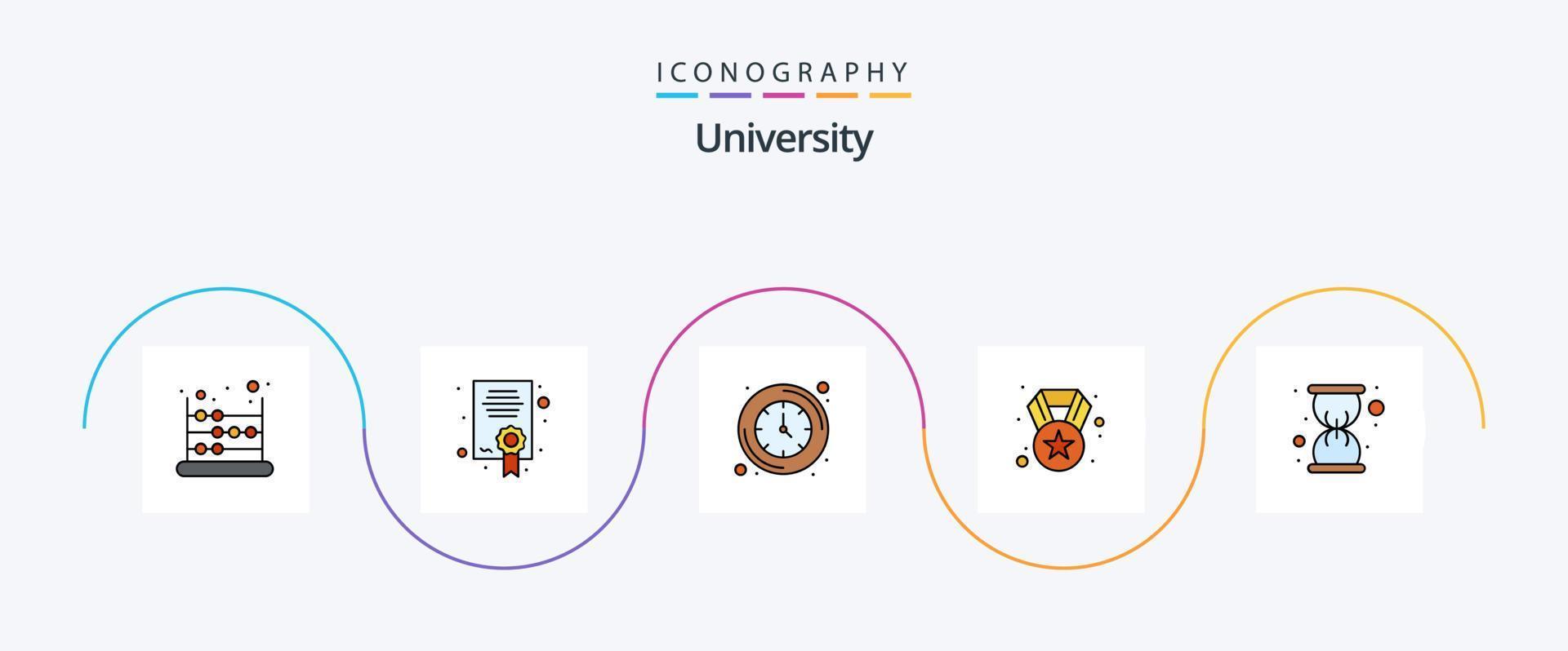 Universiteit lijn gevulde vlak 5 icoon pak inclusief uur. prestatie. klok. ster. prijs vector