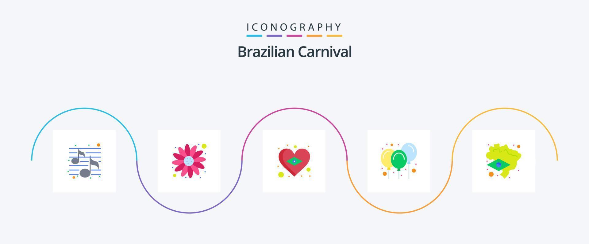 braziliaans carnaval vlak 5 icoon pak inclusief kaart. Brazilië. vlag. decoratie. lucht vector