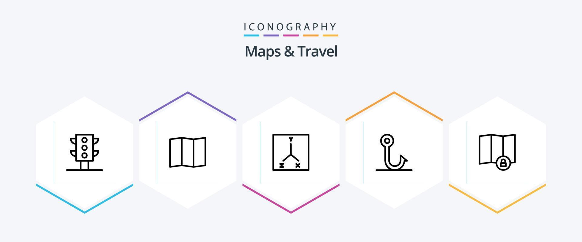 kaarten en reizen 25 lijn icoon pak inclusief . vis. . slot vector