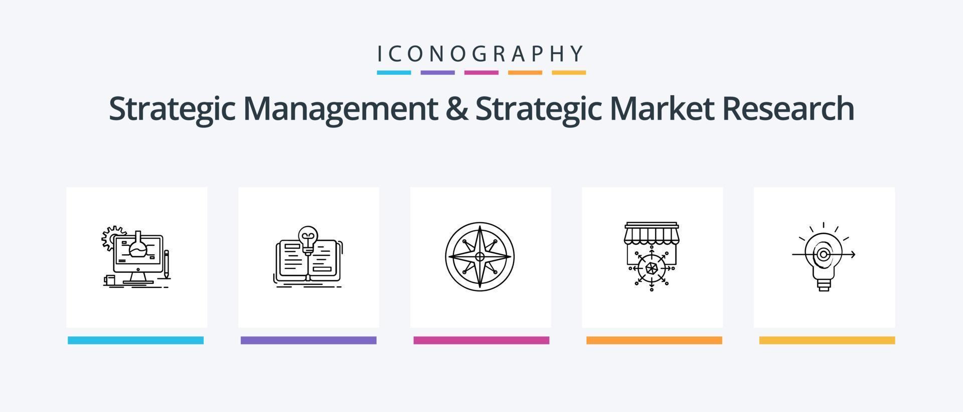 strategisch beheer en strategisch markt Onderzoek lijn 5 icoon pak inclusief fabriek. succes. gebruiker. gegroeid. fabriek. creatief pictogrammen ontwerp vector