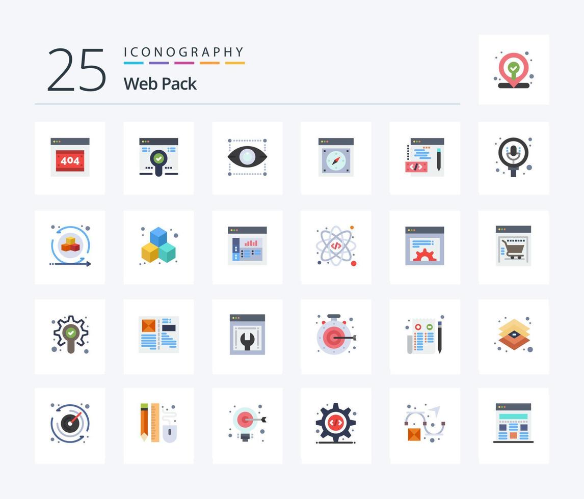 web pak 25 vlak kleur icoon pak inclusief programmeren. web. ontwerp. safari. kompas vector