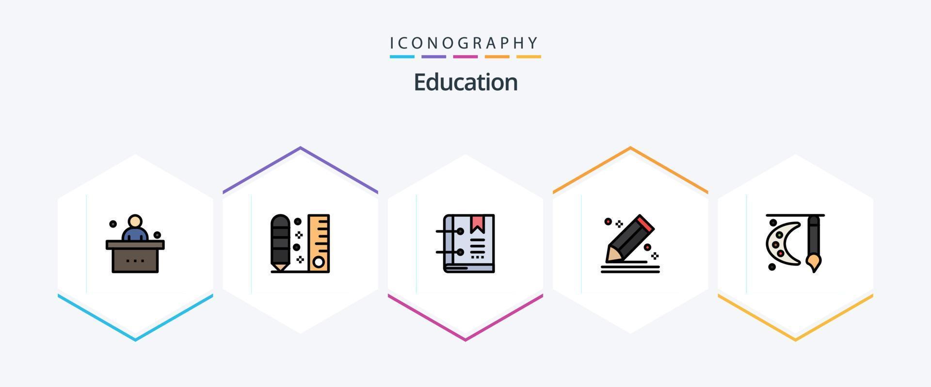 onderwijs 25 gevulde lijn icoon pak inclusief potlood. componeren. heerser. bladzijde. favoriete vector