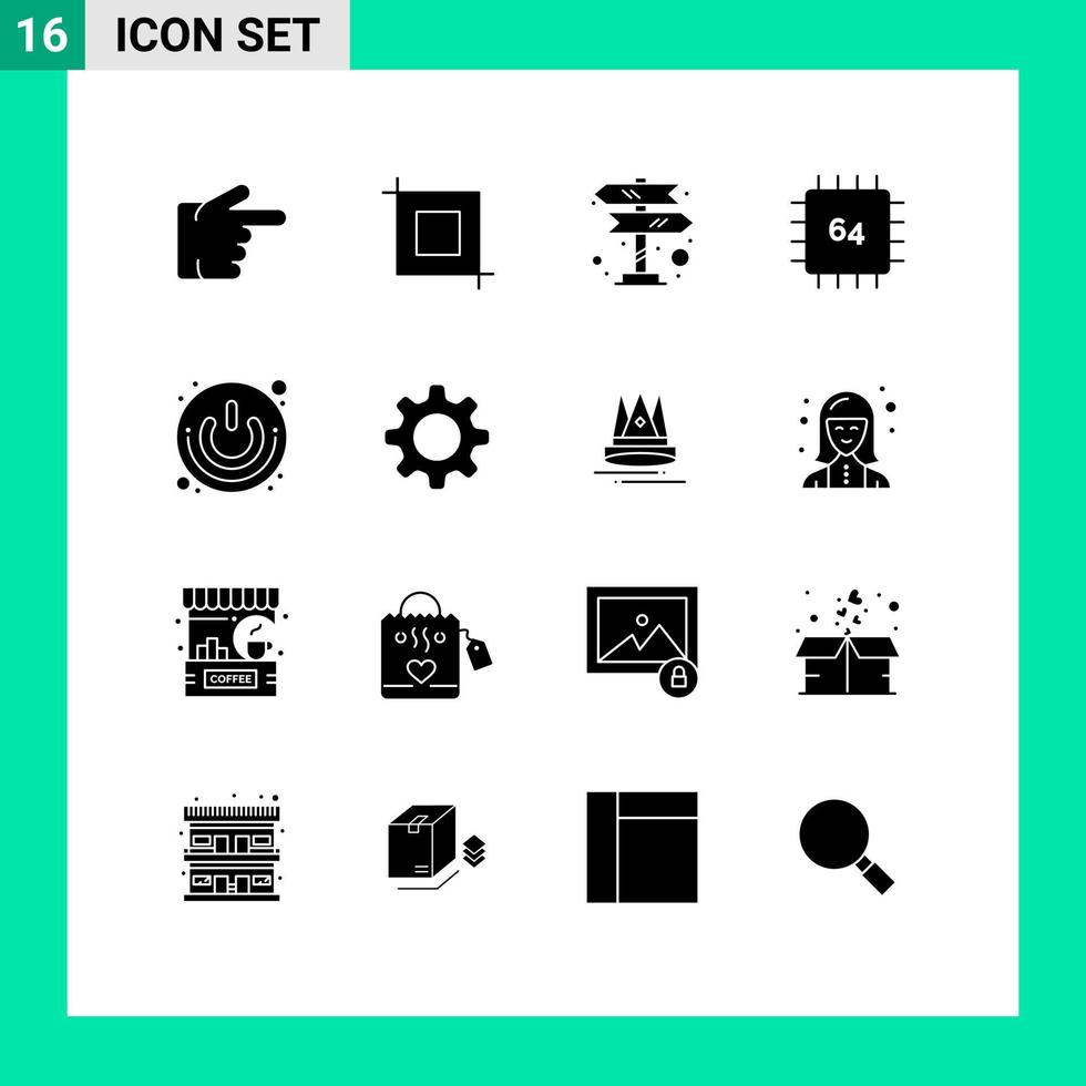 modern reeks van 16 solide glyphs pictogram van macht knop Aan uit teken hardware apparaten bewerkbare vector ontwerp elementen