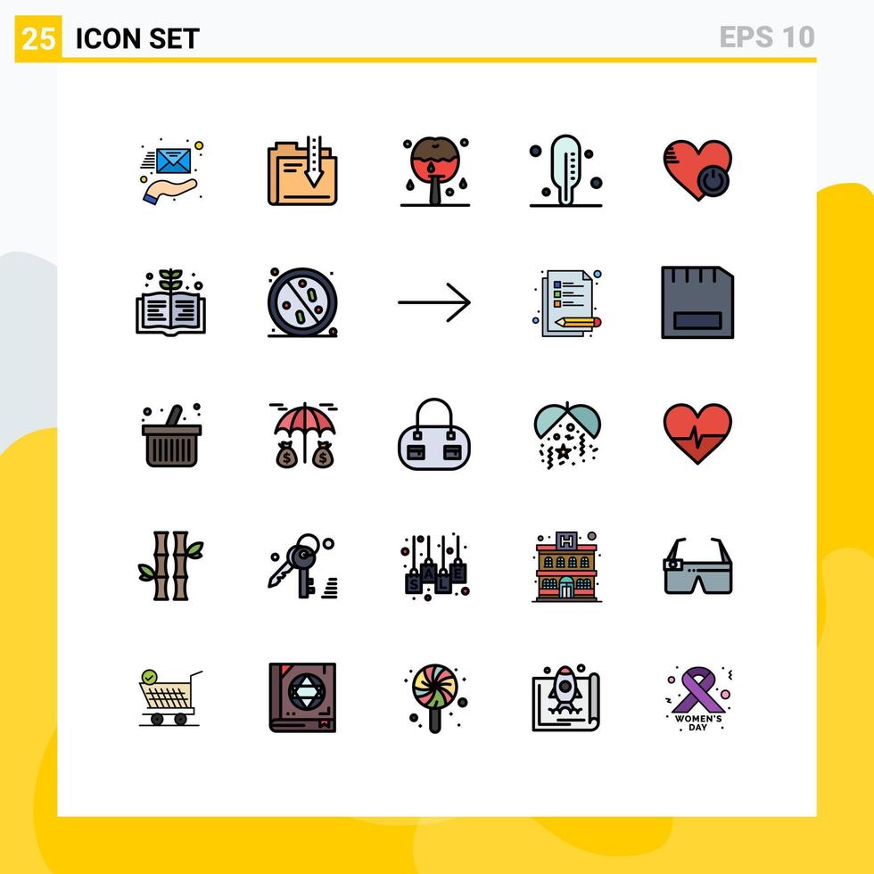 mobiel koppel gevulde lijn vlak kleur reeks van 25 pictogrammen van schakelaar stilgelegd het dossier thermometer dankzegging bewerkbare vector ontwerp elementen