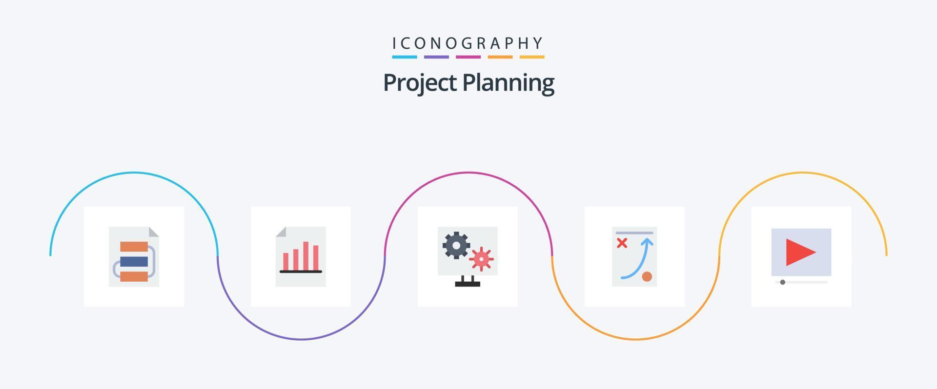 project schaven vlak 5 icoon pak inclusief planning. diagram. rapport. instelling. voorkeur vector