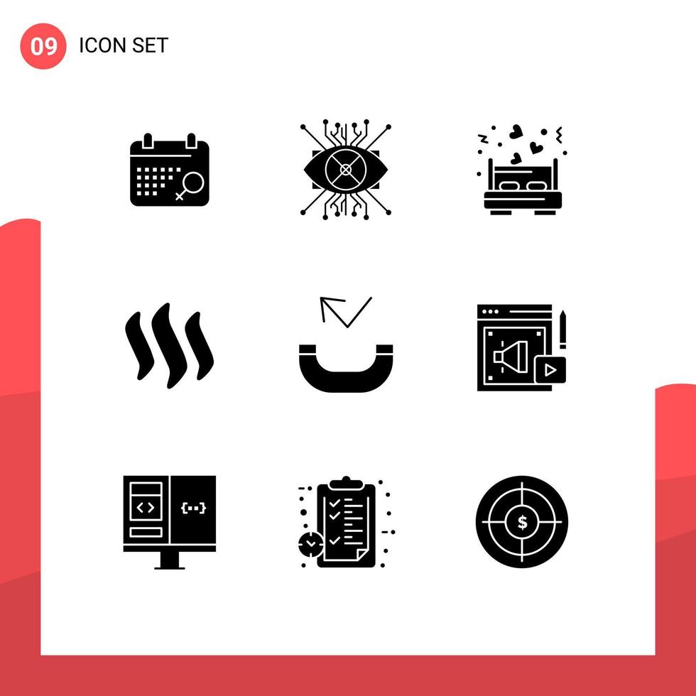 9 solide glyph concept voor websites mobiel en apps telefoontje cryptogeld bed crypto stelen bewerkbare vector ontwerp elementen