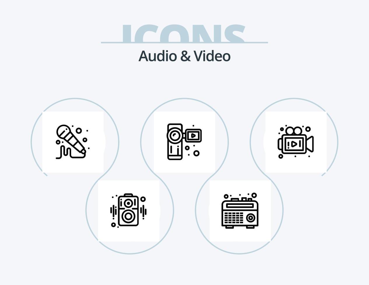 audio en video lijn icoon pak 5 icoon ontwerp. . haspel. recorder. film haspel. video vector