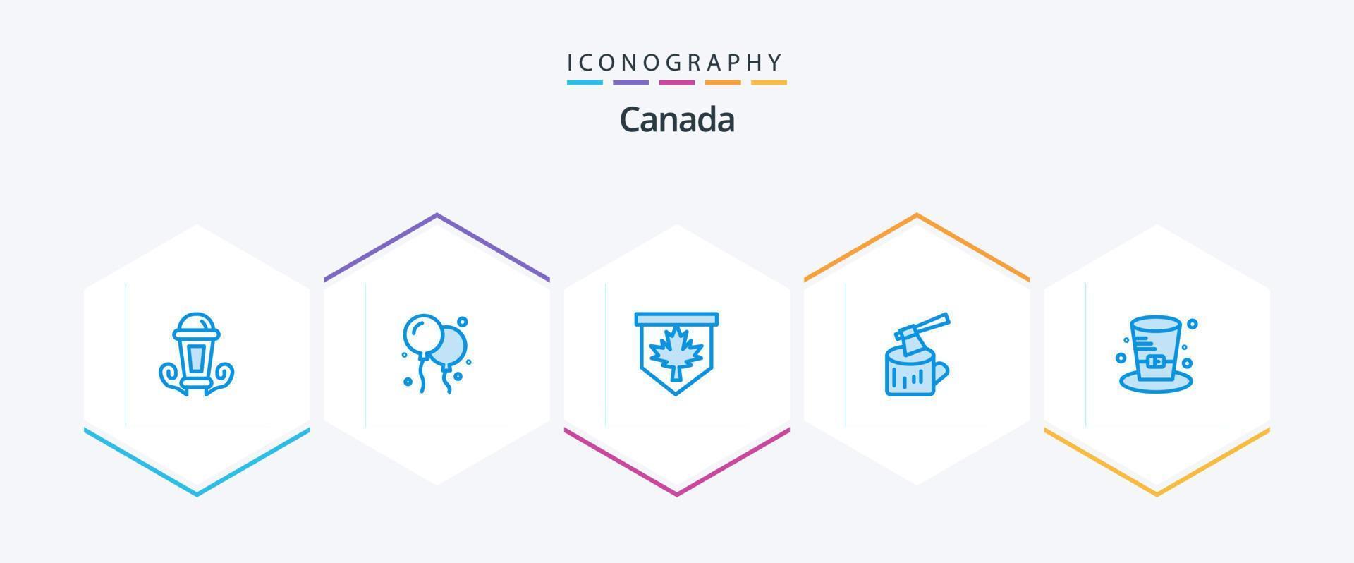 Canada 25 blauw icoon pak inclusief hoed. kap. blad. hout. log vector