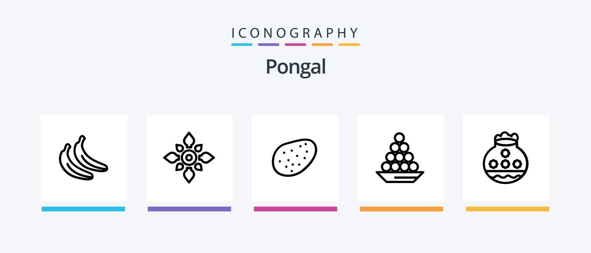 pongal lijn 5 icoon pak inclusief stok. versnelling. fruit. instelling. pongal. creatief pictogrammen ontwerp vector
