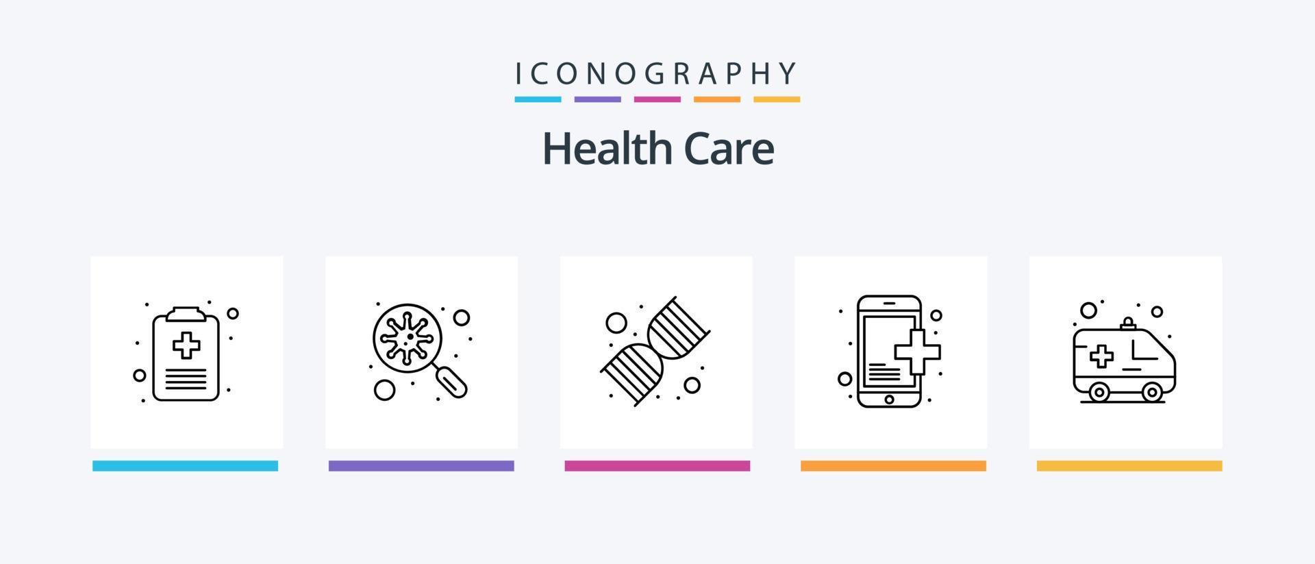 Gezondheid zorg lijn 5 icoon pak inclusief document. machine. dna. druk. bloed. creatief pictogrammen ontwerp vector