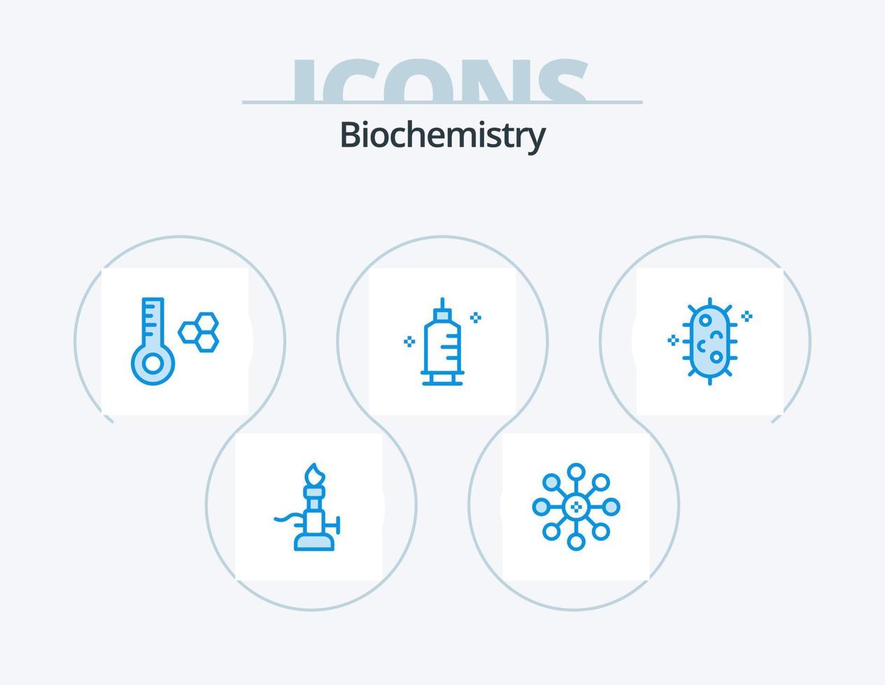 biochemie blauw icoon pak 5 icoon ontwerp. biochemie. spuit. chemie. apotheek. chemie vector