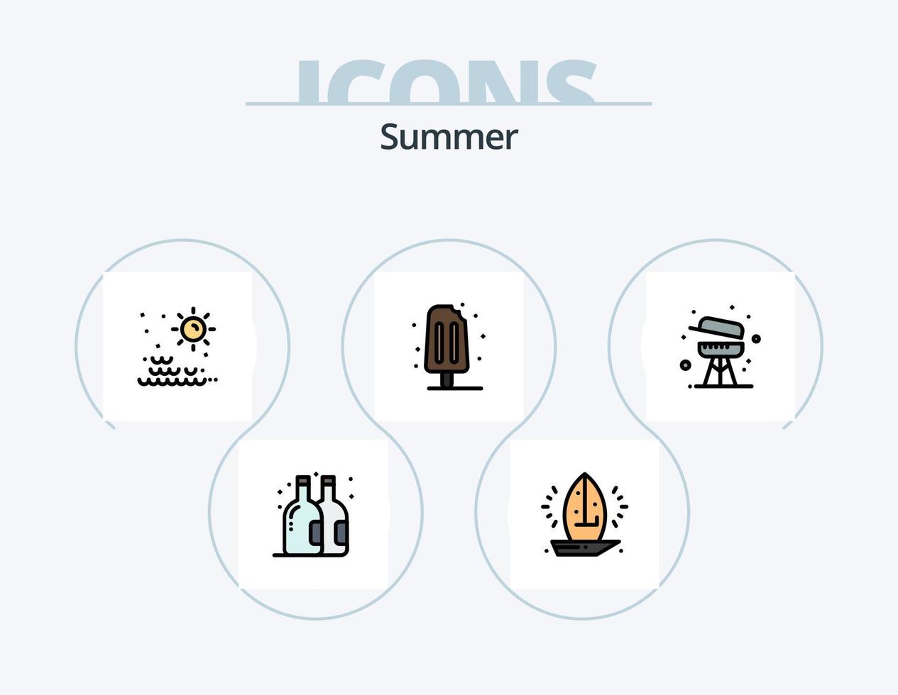 zomer lijn gevulde icoon pak 5 icoon ontwerp. mode. rietje. noodgeval. ijs. drinken vector