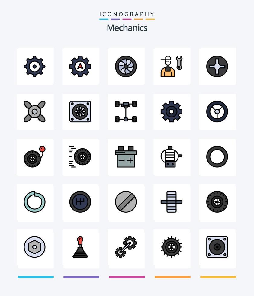 creatief mechanica 25 lijn gevulde icoon pak zo net zo koeler. pin. wiel. kruis. reparatie vector