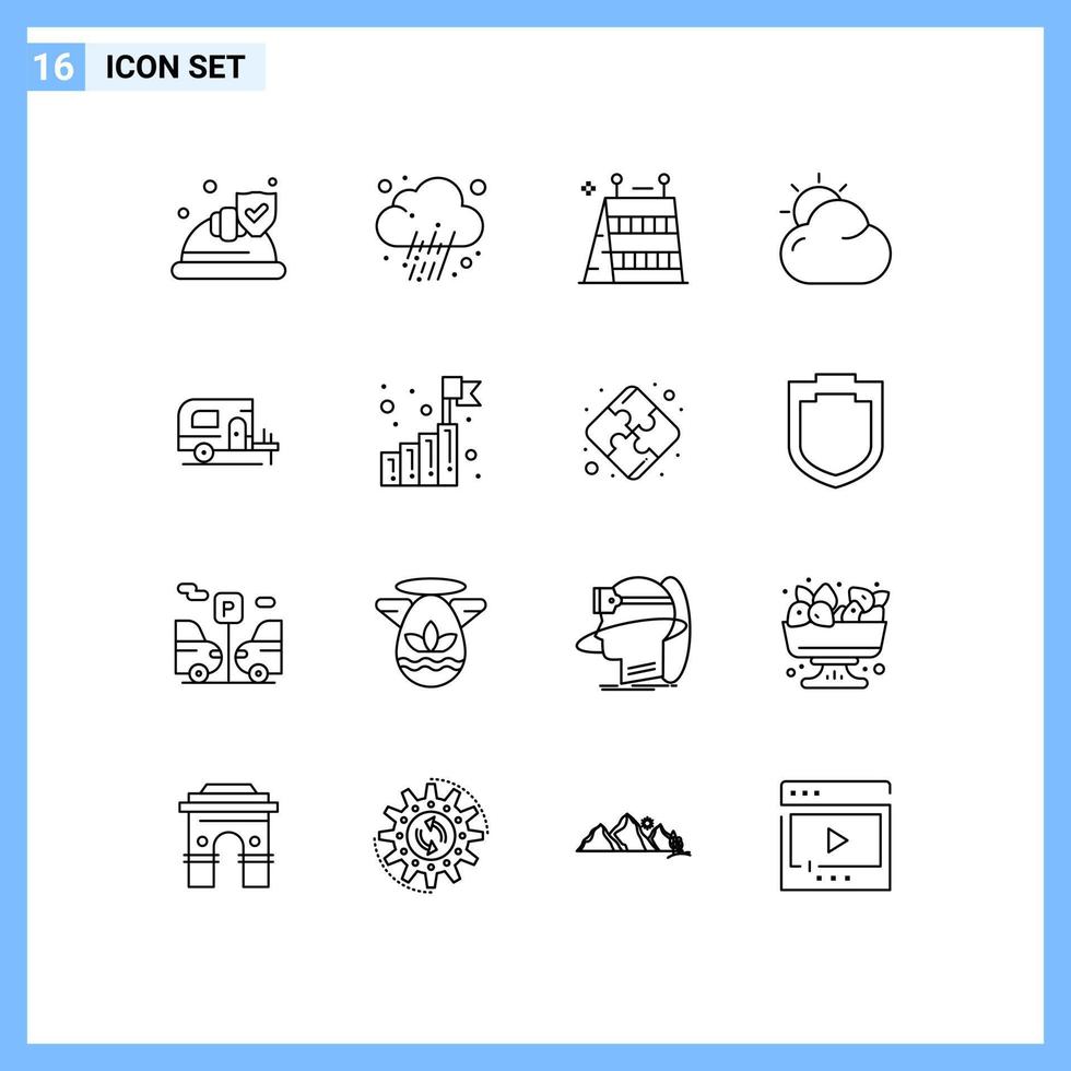 16 creatief pictogrammen modern tekens en symbolen van kamp zon barrière stralend wolk bewerkbare vector ontwerp elementen