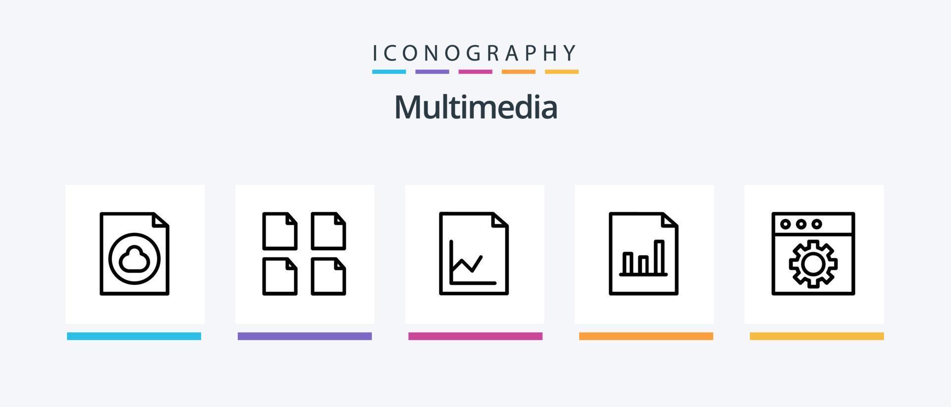 multimedia lijn 5 icoon pak inclusief . ritssluiting. Bewerk. document. grafiek. creatief pictogrammen ontwerp vector