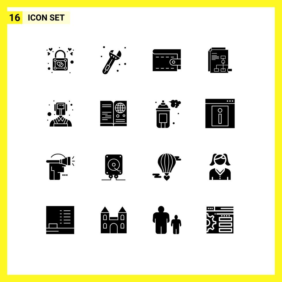 pak van 16 modern solide glyphs tekens en symbolen voor web afdrukken media zo net zo paspoort beroepen geld Mens factuur bewerkbare vector ontwerp elementen