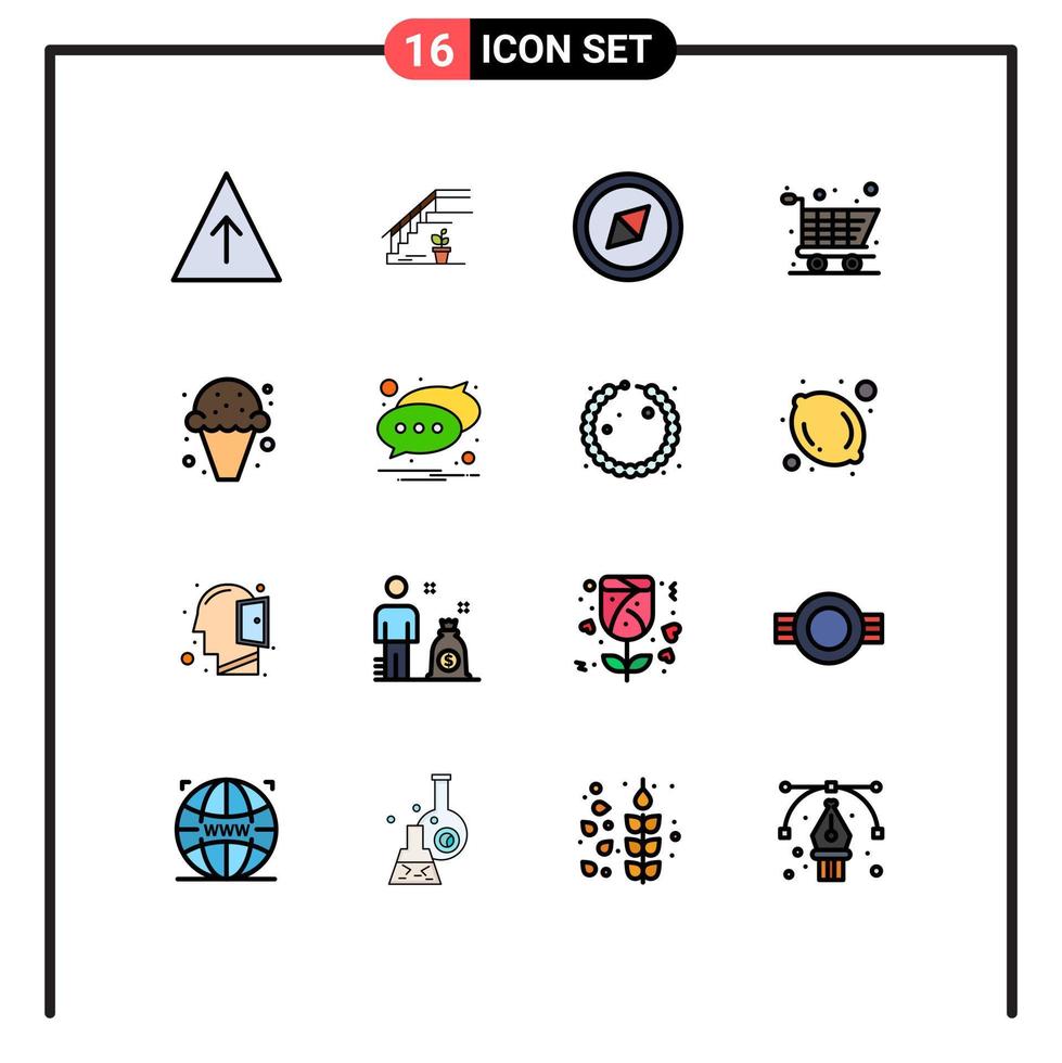 universeel icoon symbolen groep van 16 modern vlak kleur gevulde lijnen van babbelen room kompas ijs toetje bewerkbare creatief vector ontwerp elementen