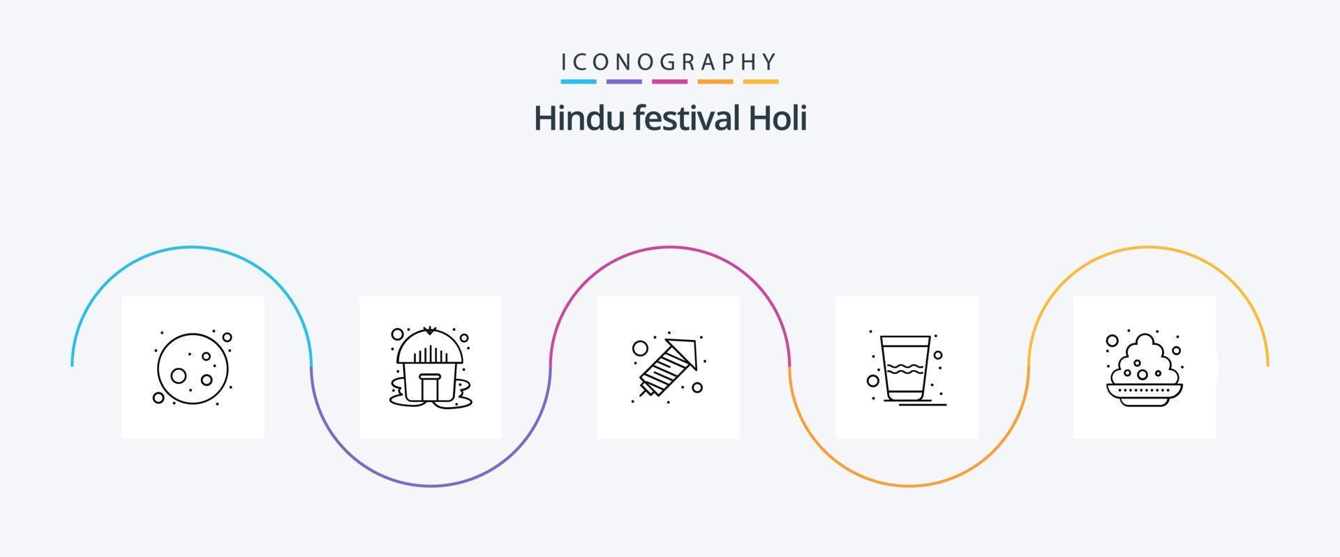 holi lijn 5 icoon pak inclusief . Indië. viering. bord. thandai vector