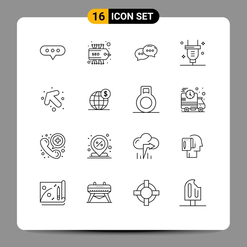 reeks van 16 modern ui pictogrammen symbolen tekens voor dollar omhoog gesprek pijl schakelaar bewerkbare vector ontwerp elementen