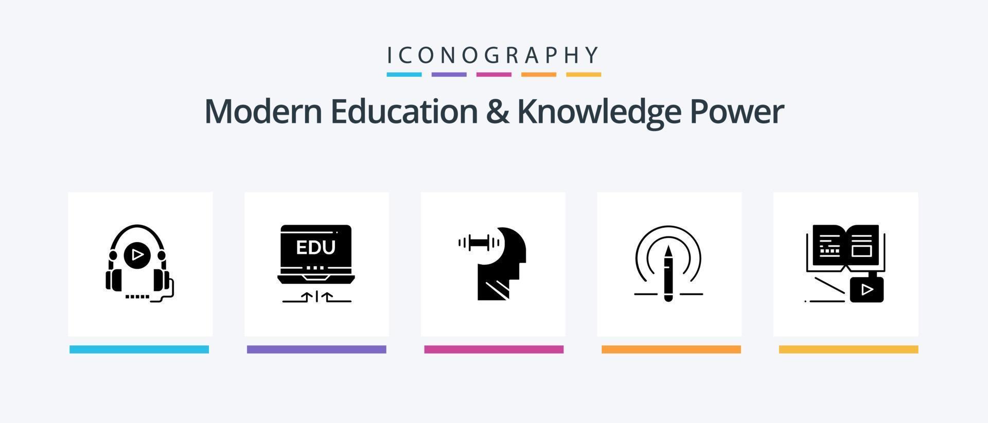 modern onderwijs en kennis macht glyph 5 icoon pak inclusief kennis. hulpmiddelen. opleiding. onderwijs. leren. creatief pictogrammen ontwerp vector