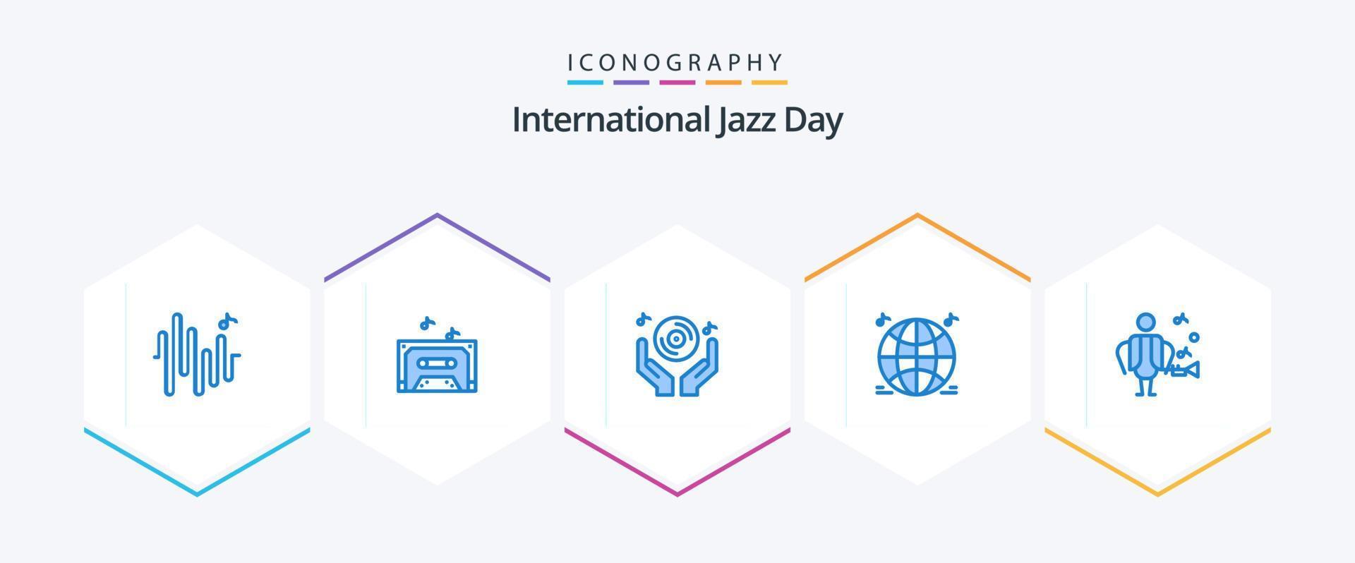 Internationale jazz- dag 25 blauw icoon pak inclusief . muziek. hand. artiest. muziek- vector