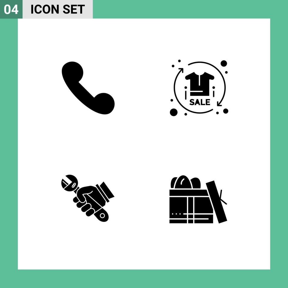 modern reeks van 4 solide glyphs pictogram van telefoontje reparatie kleding overhemd gereedschap bewerkbare vector ontwerp elementen