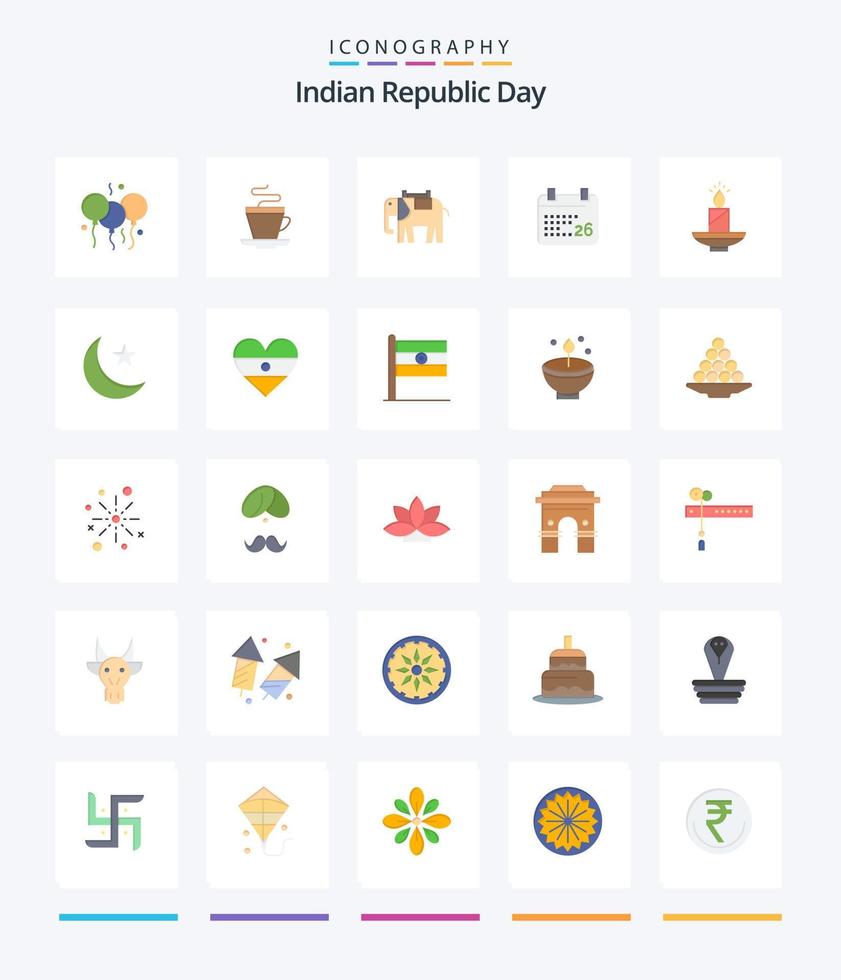 creatief Indisch republiek dag 25 vlak icoon pak zo net zo divali. kaars. Afrika. Indisch republiek dag jan. Indisch vector