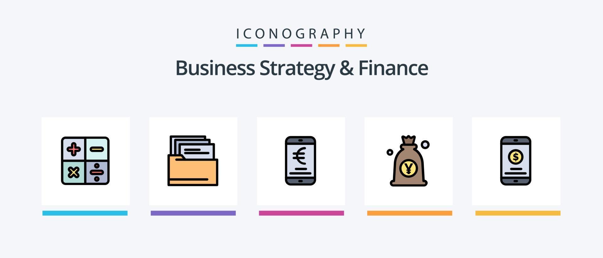 bedrijf strategie en financiën lijn gevulde 5 icoon pak inclusief vakantie. tijd . mobiel geld . schema .. creatief pictogrammen ontwerp vector
