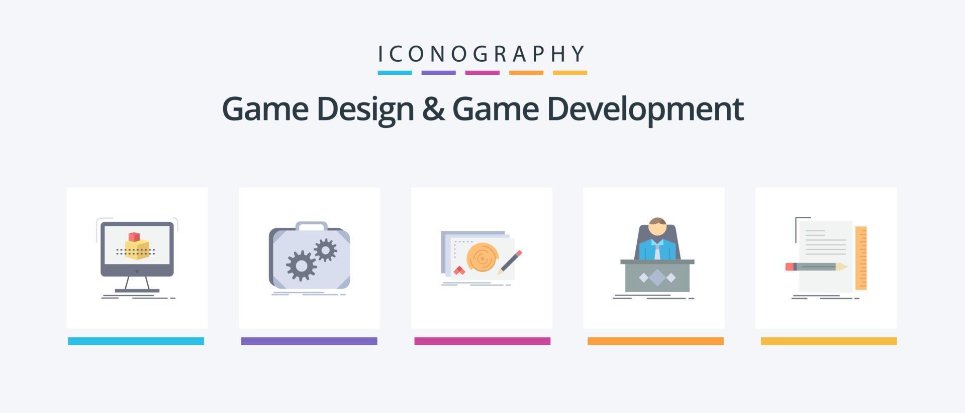 spel ontwerp en spel ontwikkeling vlak 5 icoon pak inclusief legende. spel. voortgang. spel. nieuwe. creatief pictogrammen ontwerp vector