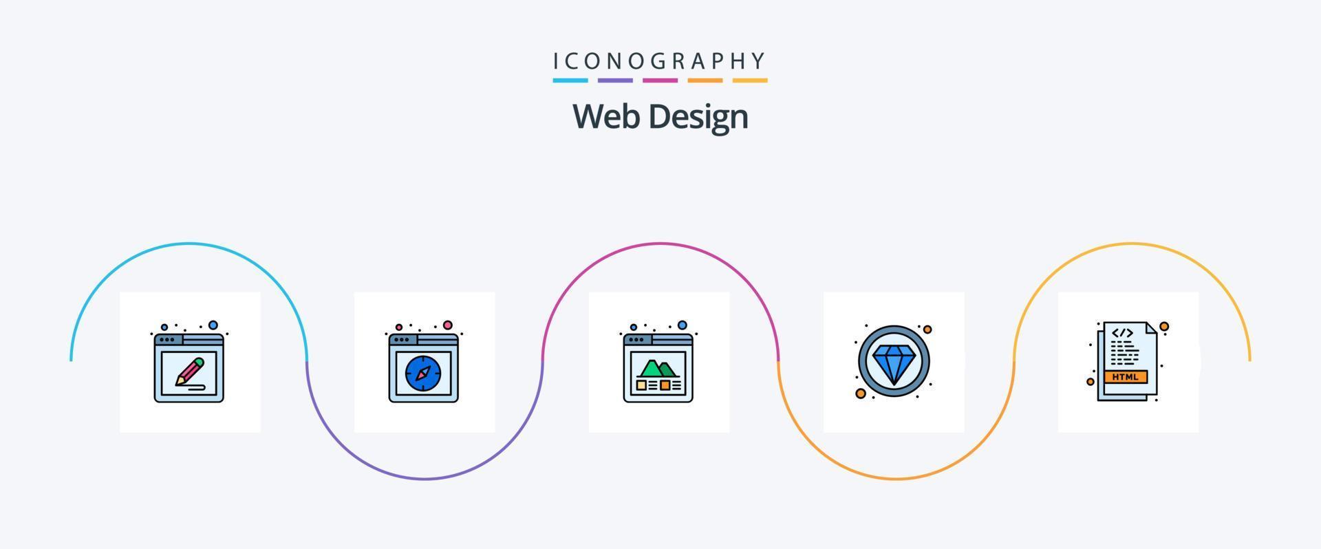 web ontwerp lijn gevulde vlak 5 icoon pak inclusief html. luxe. web. duur. lay-out vector