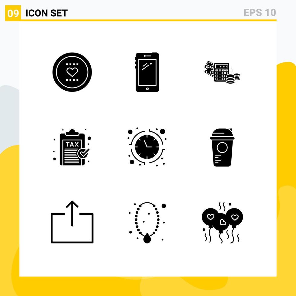 9 solide glyph concept voor websites mobiel en apps betaling financiën huawei accijns rekenmachine bewerkbare vector ontwerp elementen