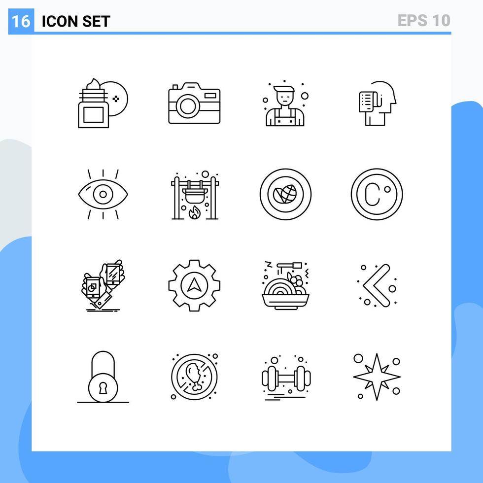 universeel icoon symbolen groep van 16 modern contouren van ziekte schema technologie persoon menselijk bewerkbare vector ontwerp elementen